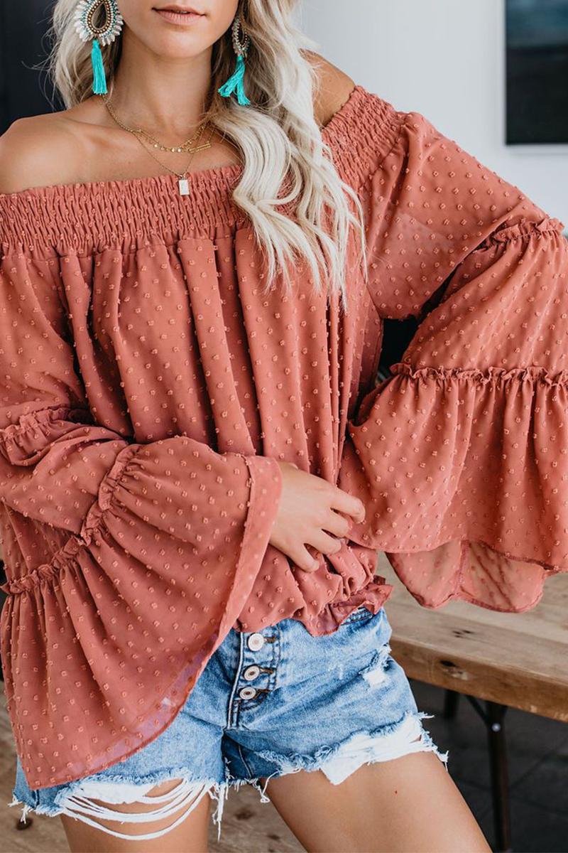 Fashion Elegant Solid Split Joint Stringy Selvedge Off the Shoulder Tops