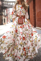 Fashion Elegant Print Patchwork O Neck A Line Dresses