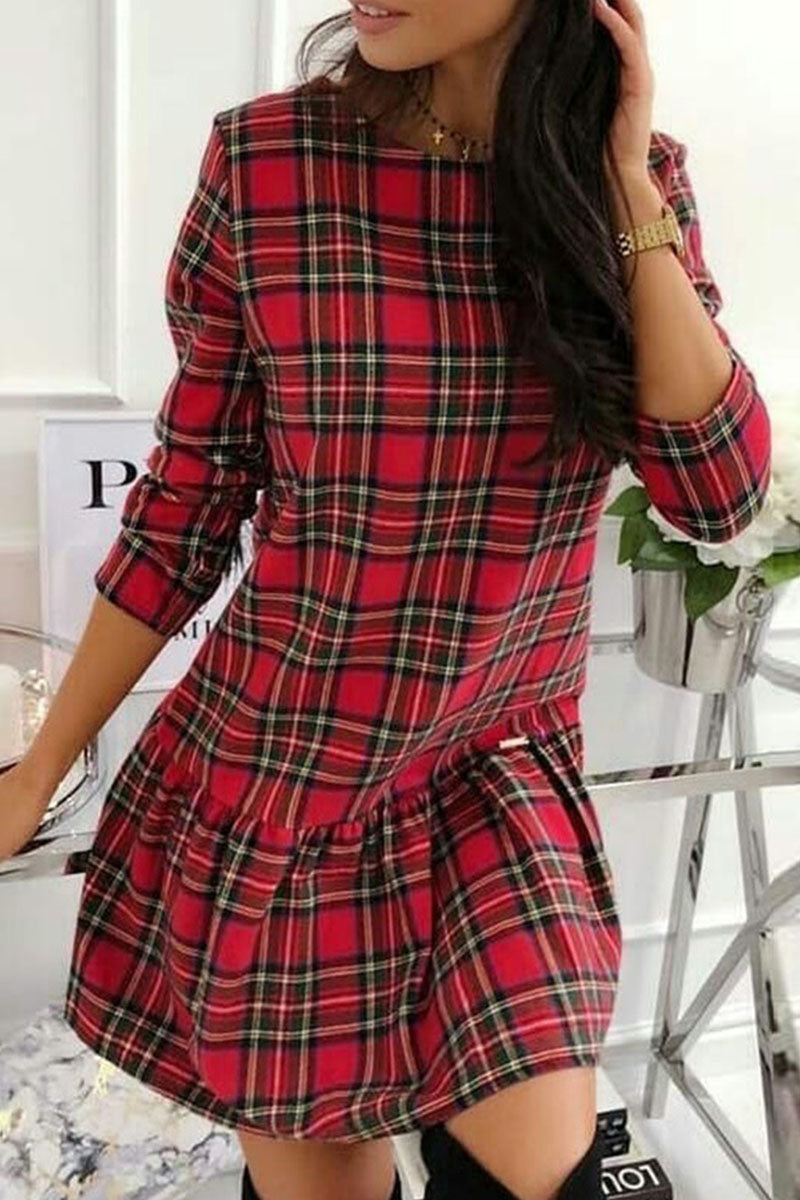 Fashion Plaid SMandarin Collar Princess Dresses