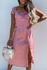 Fashion Elegant Floral Polka Dot Frenulum Slit Off the Shoulder A Line Dresses