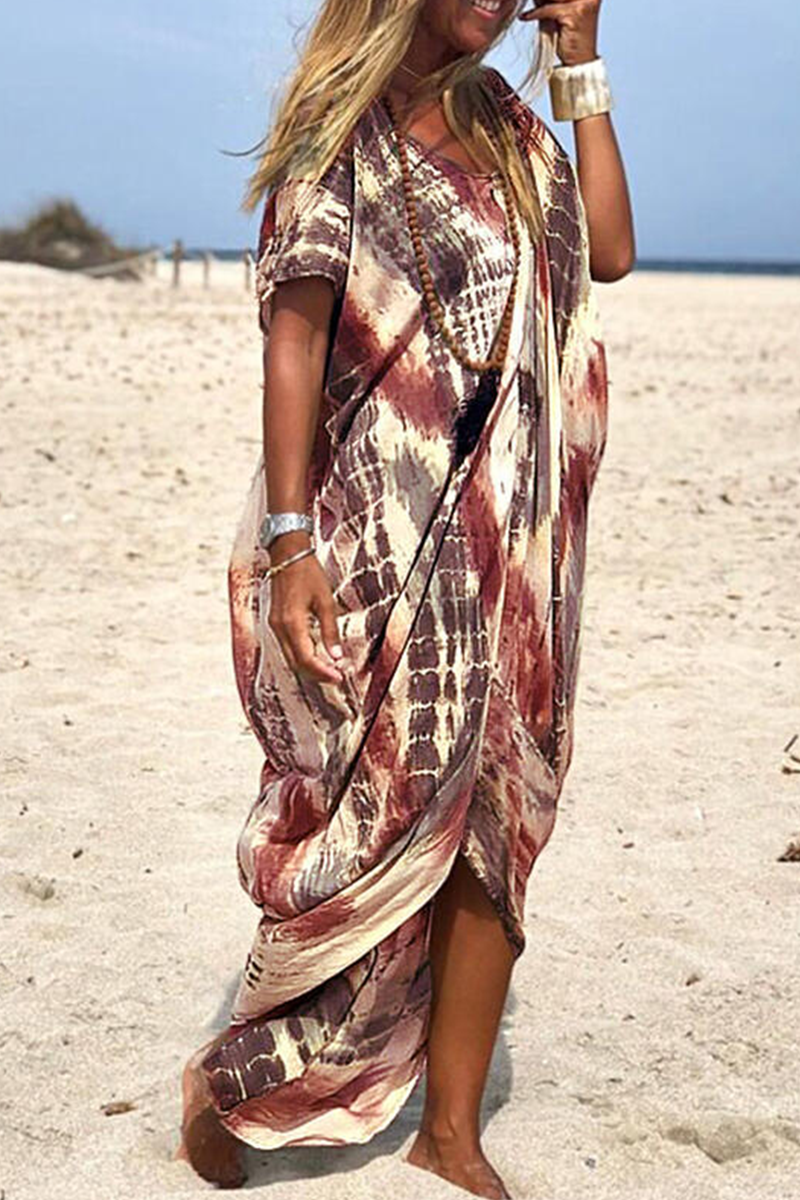 Casual  Vacation Tie Dye O Neck Dresses(3 Colors)