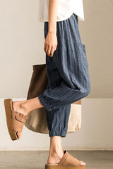 Casual Striped Pocket Capris Loose Harlan Full Print Bottoms