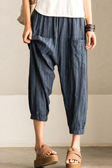 Casual Striped Pocket Capris Loose Harlan Full Print Bottoms