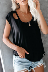 Casual Solid Ripped O Neck T-Shirts(7 Colors)
