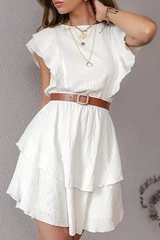 Fashion Elegant Solid Flounce Without Belt O Neck A Line Dresses