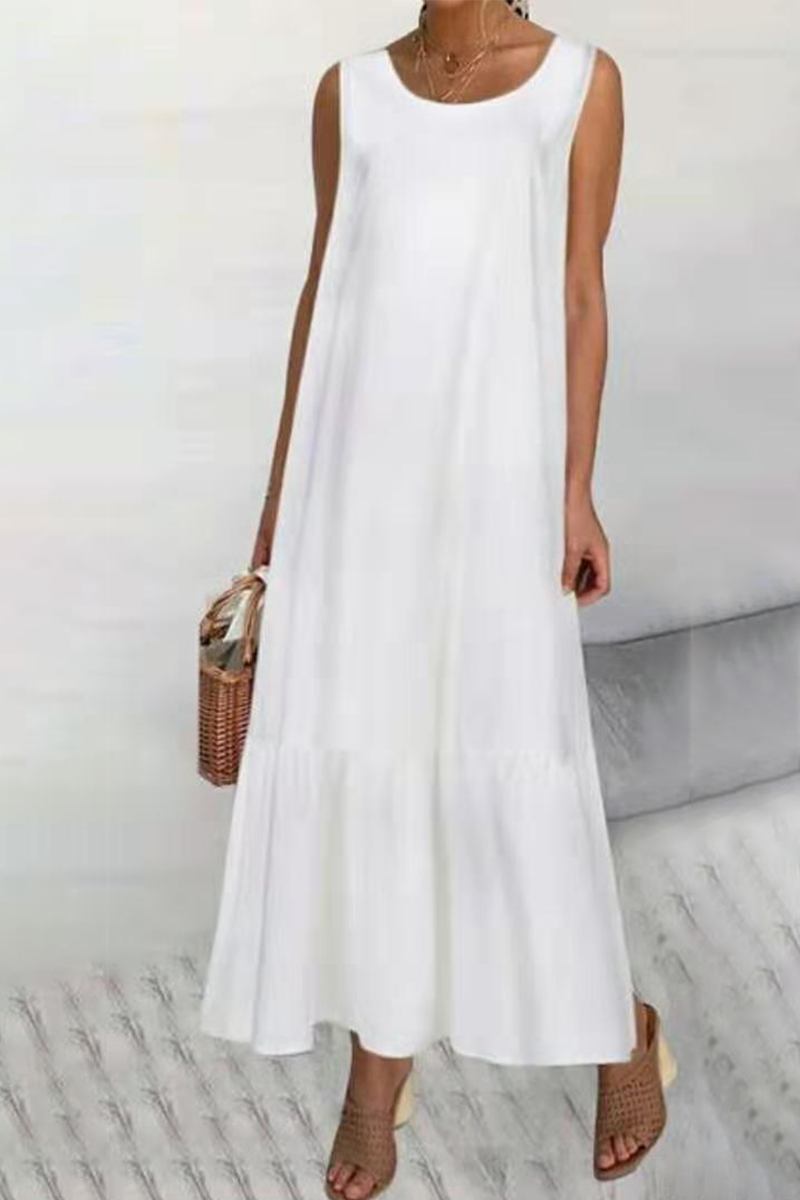 Casual Solid Flounce O Neck A Line Maxi Dresses