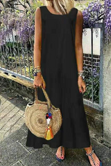 Casual Solid Flounce O Neck A Line Maxi Dresses