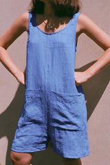 Casual Solid Pocket O Neck Straight Jumpsuits(4 Colors)