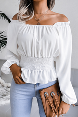 Fashion Elegant Solid Split Joint Flounce Off the Shoulder Tops