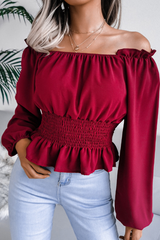 Fashion Elegant Solid Split Joint Flounce Off the Shoulder Tops