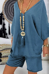 Casual Solid Split Joint POLO collar Short Sleeve Two Pieces(4 colors)