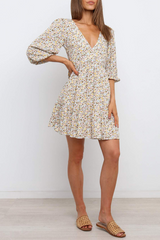 Fashion Elegant Floral Split Joint V Neck Pleated Dresses