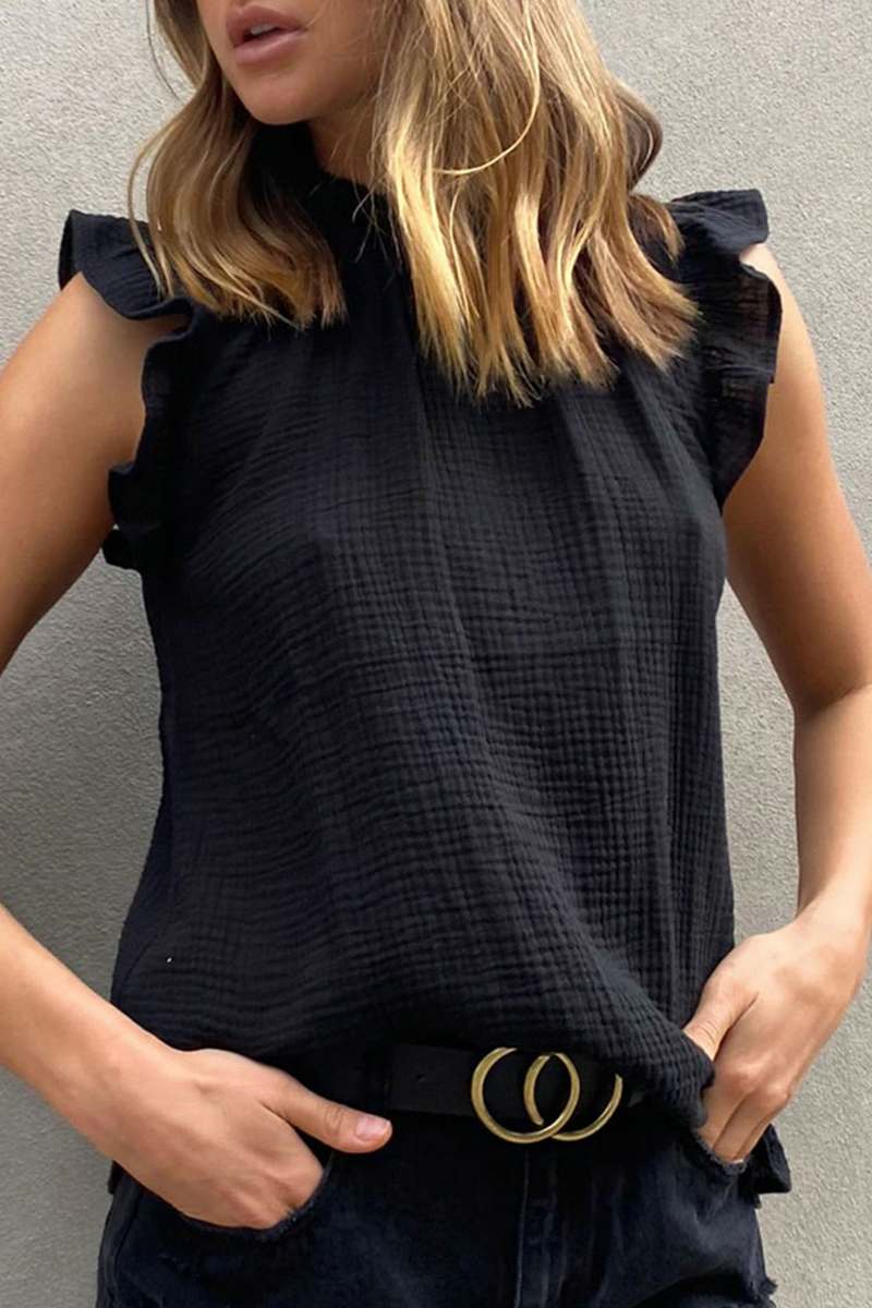 Casual Solid Split Joint Stringy Selvedge Tops