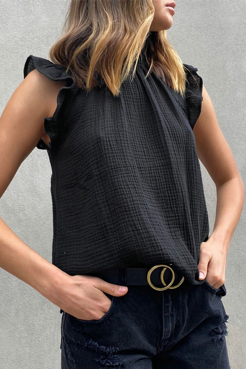 Casual Solid Split Joint Stringy Selvedge Tops