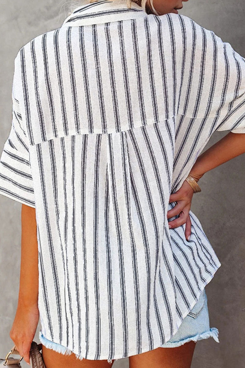 Casual Striped Turndown Collar Tops(4 Colors)