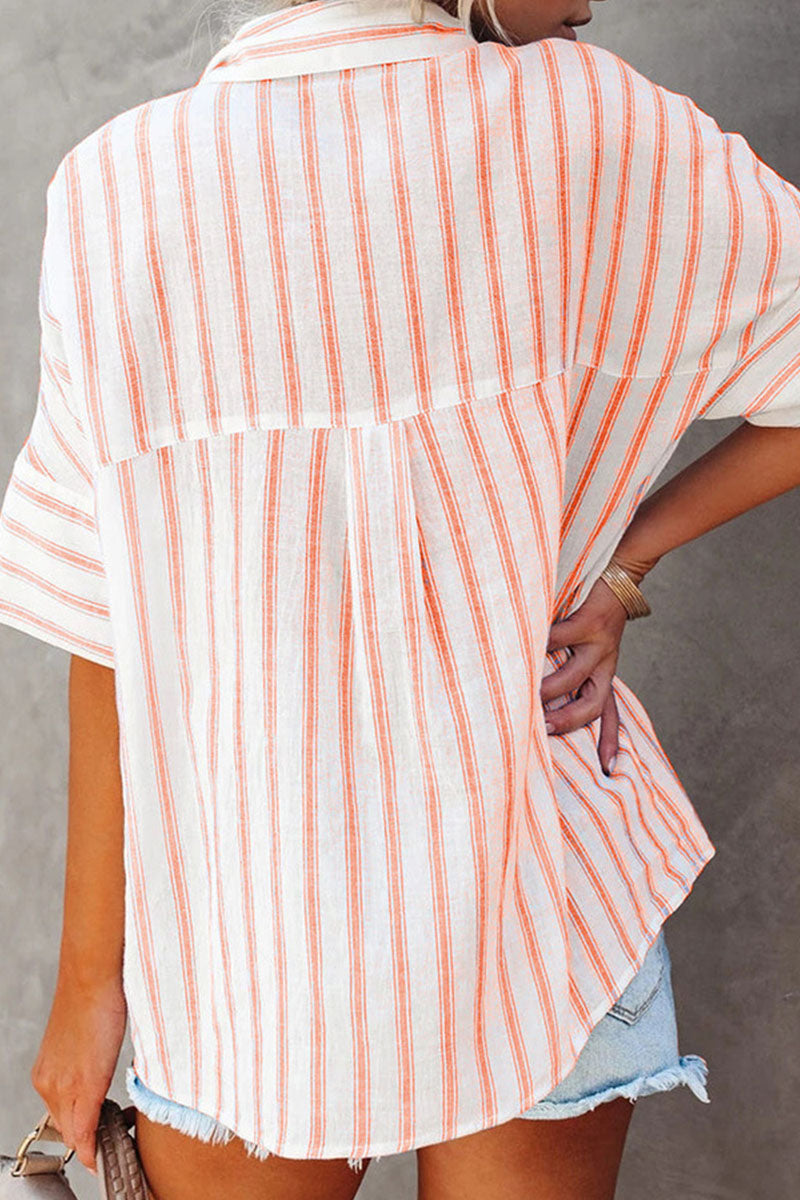 Casual Striped Turndown Collar Tops(4 Colors)