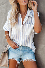 Casual Striped Turndown Collar Tops(4 Colors)