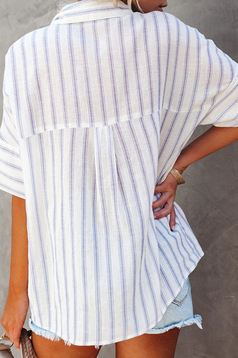 Casual Striped Turndown Collar Tops(4 Colors)