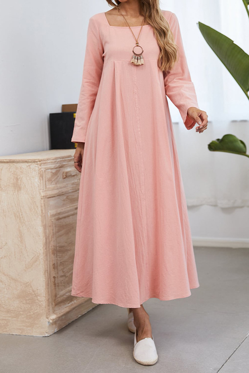 Casual  Simplicity Solid Split Joint Square Collar A Line Dresses