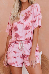 Tie Dye Print Round Neck Two Piece Suits