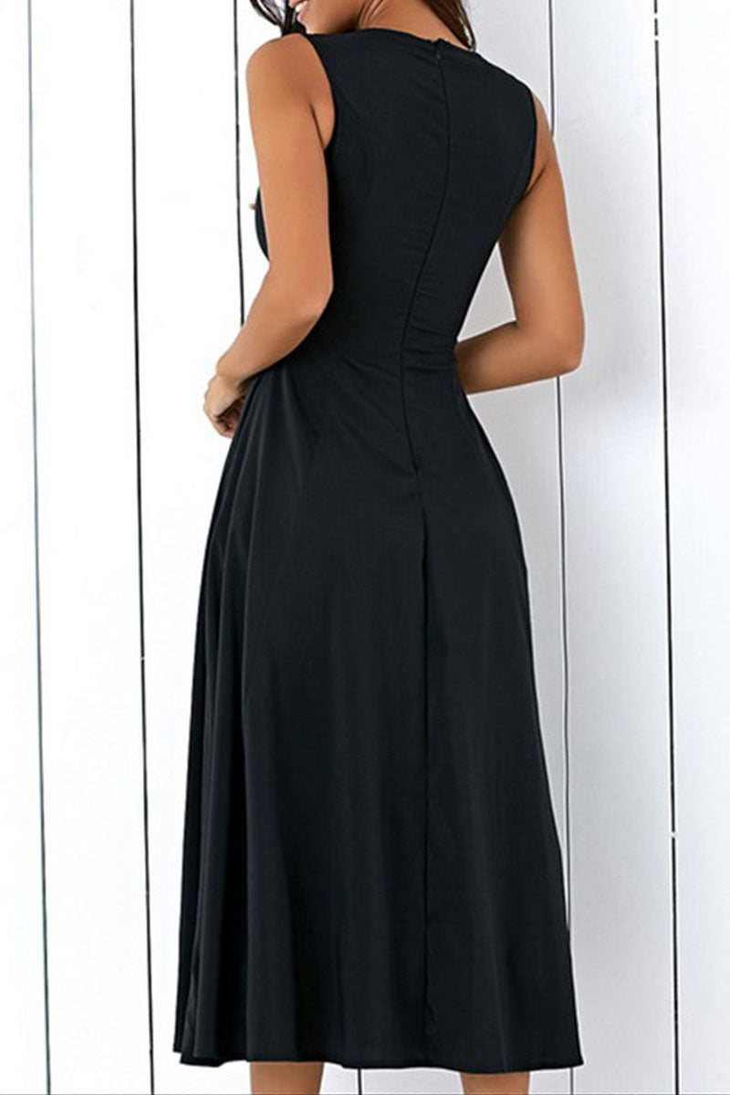 Casual Solid Patchwork O Neck A Line Dresses