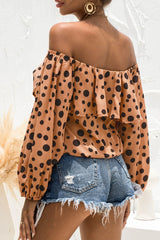 Fashion Print Split Joint Off the Shoulder Tops