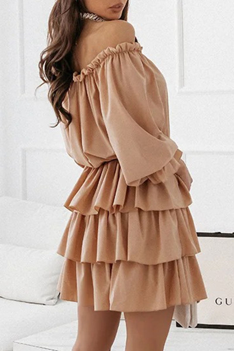 Fashion Solid Off the Shoulder Cake Skirt Dresses(6 Colors)