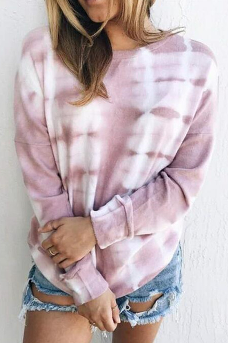 Casual Tie Dye Split Joint O Neck Tops(6 Colors)