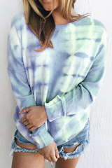 Casual Tie Dye Split Joint O Neck Tops(6 Colors)