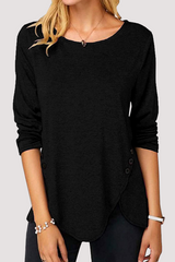 Casual Solid Split Joint Buckle O Neck Tops(11 Colors)