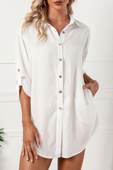 Casual Solid Buckle Turndown Collar Shirt Dress Dresses(6 Colors)