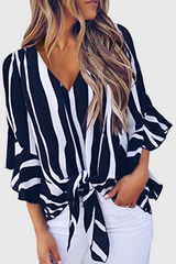 Casual Striped Strap Design V Neck Tops(4 Colors)