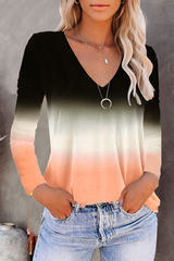 Casual Gradual Change Basic V Neck Tops(4 Colors)