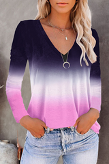 Casual Gradual Change Basic V Neck Tops(4 Colors)