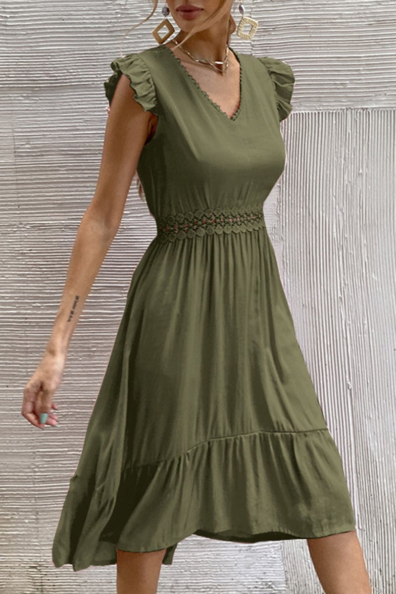 Casual Solid Split Joint V Neck Irregular Dresses(7 Colors)