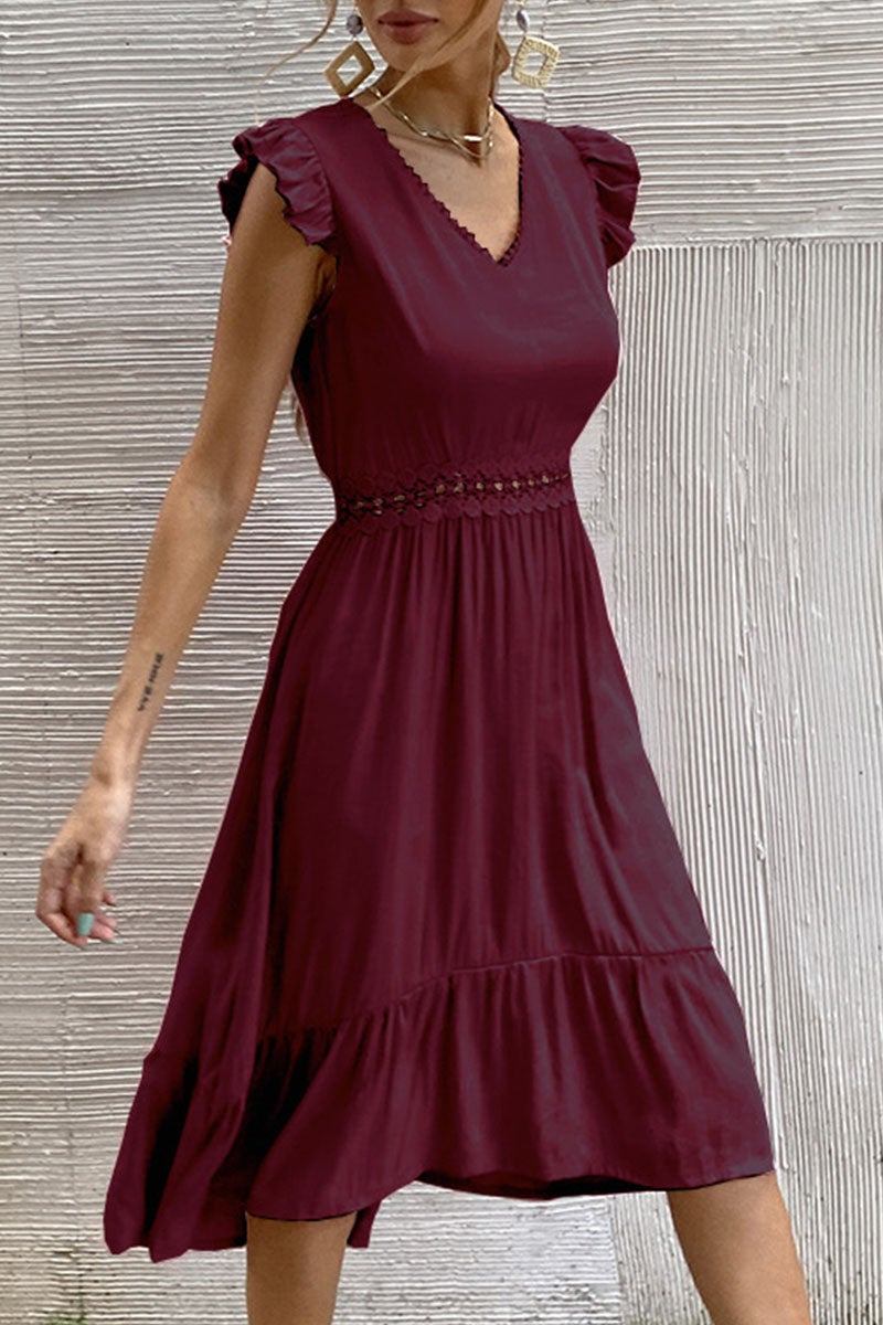 Casual Solid Split Joint V Neck Irregular Dresses(7 Colors)