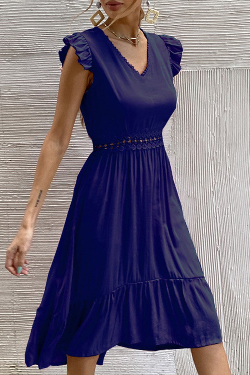 Casual Solid Split Joint V Neck Irregular Dresses(7 Colors)