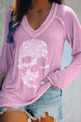 Fashion Print Split Joint V Neck T-Shirts(4 Colors)