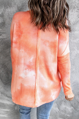 Casual Tie Dye Split Joint Buckle V Neck Tops
