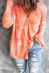 Casual Tie Dye Split Joint Buckle V Neck Tops