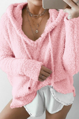 Casual Solid Draw String Hooded Collar Tops(7 Colors)