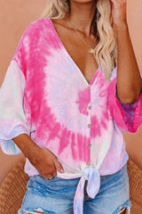 Tie Dye Button Up Loose Blouse