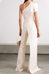 Fashion Elegant Solid Split Joint One Shoulder Loose Jumpsuits