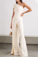Fashion Elegant Solid Split Joint One Shoulder Loose Jumpsuits