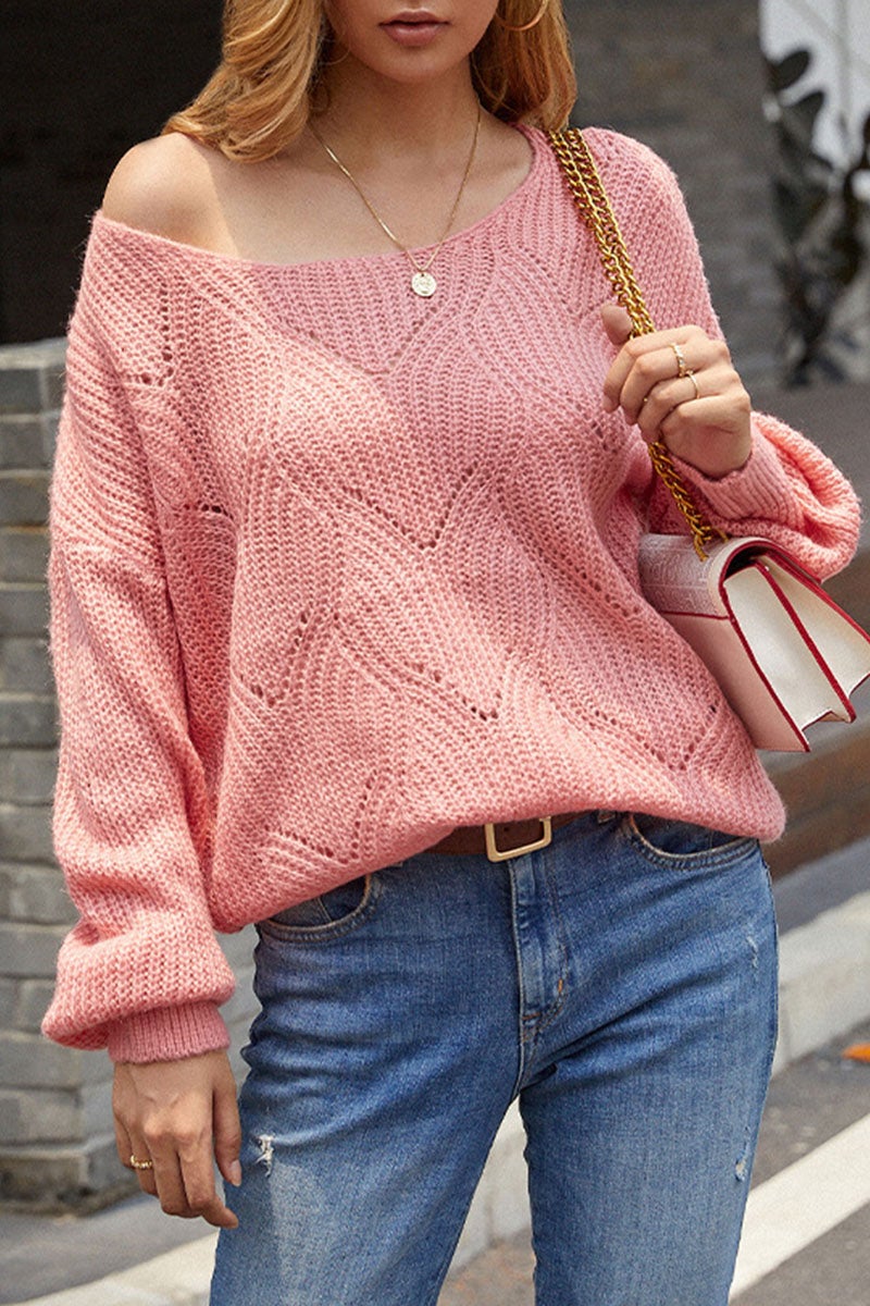Casual Solid Hollowed Out O Neck Tops(5 Colors)