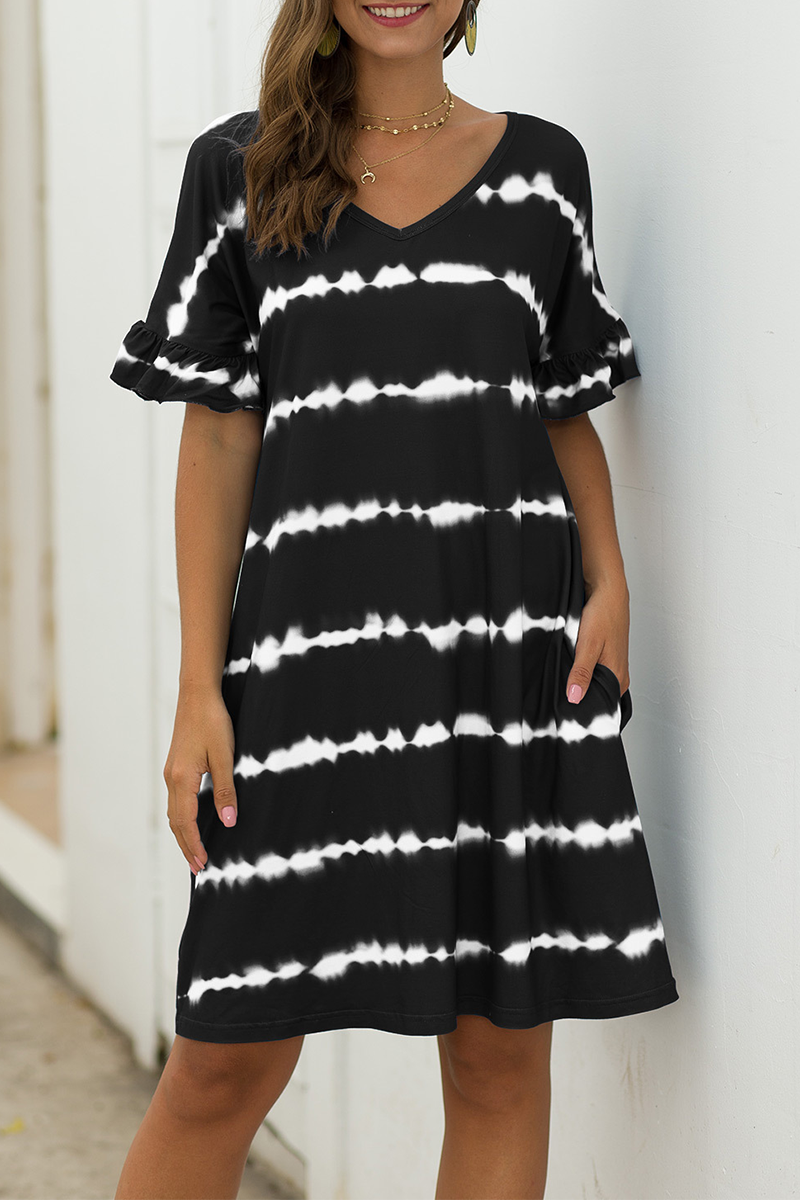 Casual Print Split Joint V Neck Straight Dresses