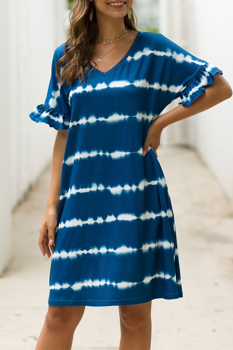 Casual Print Split Joint V Neck Straight Dresses