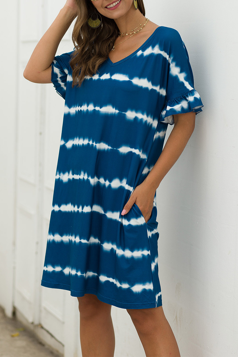 Casual Print Split Joint V Neck Straight Dresses