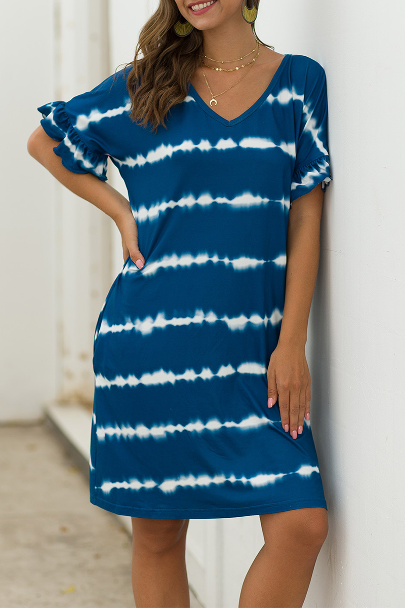 Casual Print Split Joint V Neck Straight Dresses