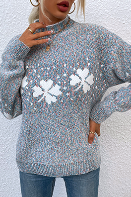 Casual Snowflakes Basic Half A Turtleneck Tops